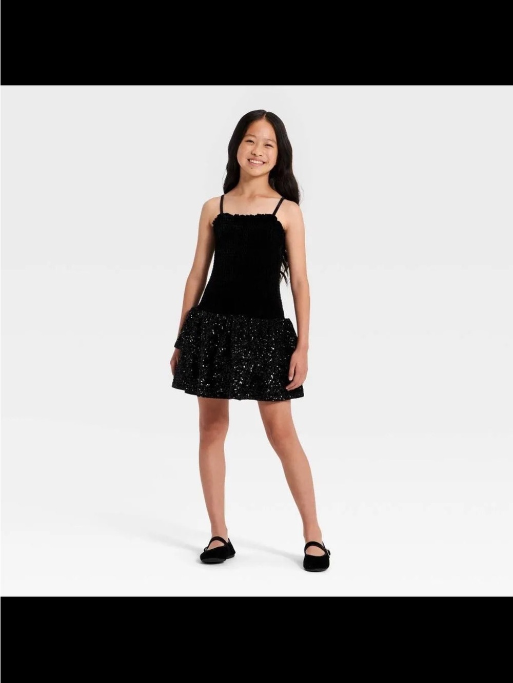 Girls stretch Velvet Sequins Dress Black